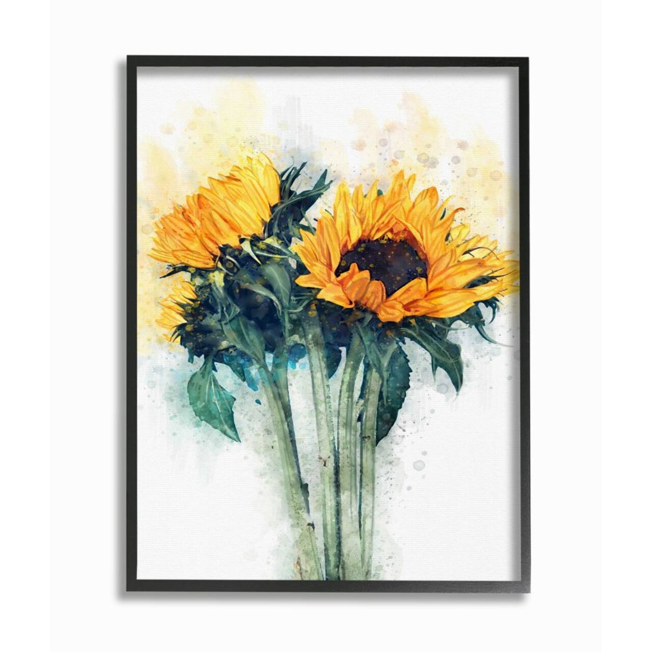 Stupell Industries Watercolor Sunflower Arrangement Wall Art in Black Frame